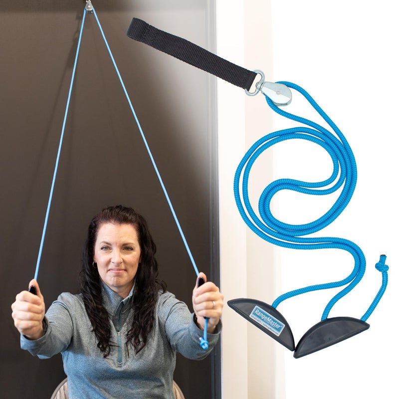 RangeMaster BlueRanger Over the Door Shoulder Pulley Shoulder Pulley for Physical Therapy Aids Pain Free Range of Motion in Frozen Shoulder Adjustable Cleated Handles Web Strap FSAHSA